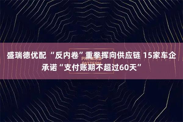 盛瑞德优配 “反内卷”重拳挥向供应链 15家车企承诺“支付账期不超过60天”
